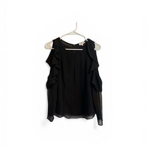 LPA Black Ruffle Cold-Shoulder Blouse Top 9